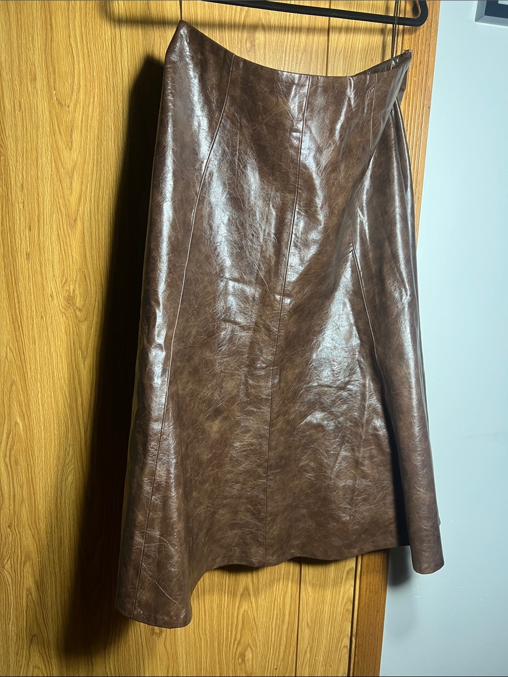 Aqua Chocolate Brown Faux Leather A-Line Skirt